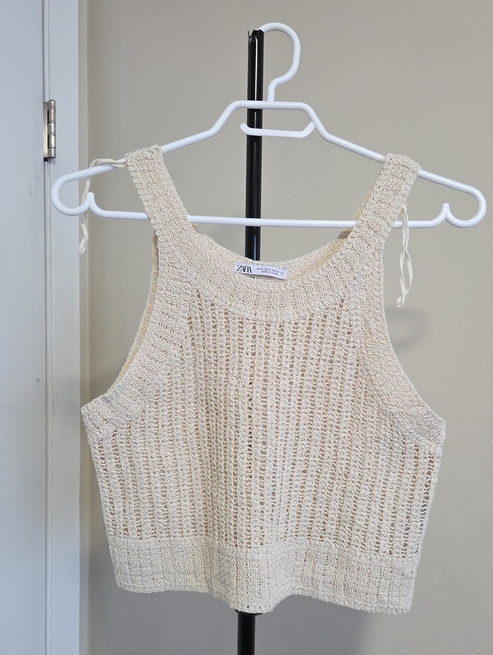 ZARA Cream Crochet Knit Tank Top